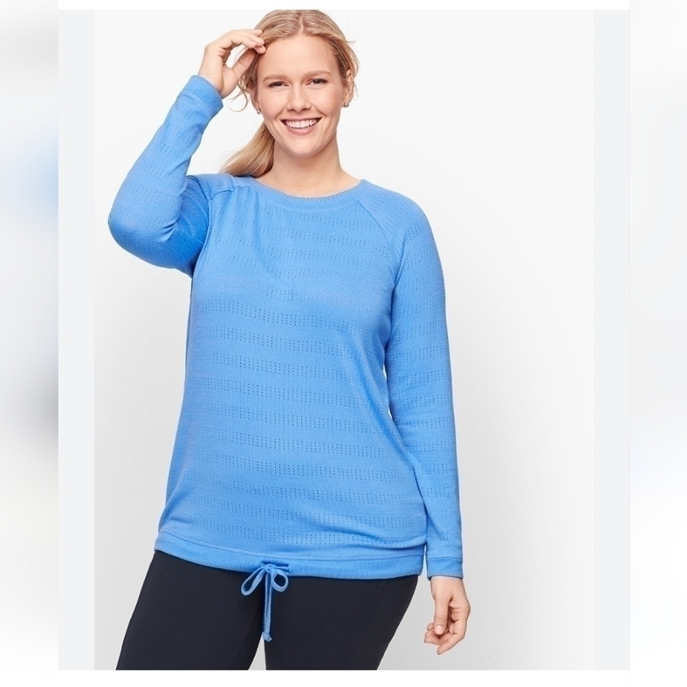 T By Talbots Pointelle Stripe Raglan Pullover Pet… - image 1